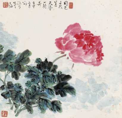 邵洛羊 壬申（1992年）作 牡丹 镜心